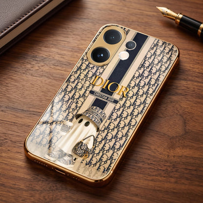 Vivo V60 5G Luxury Dior Gold Electroplated Glass Phone Back Case