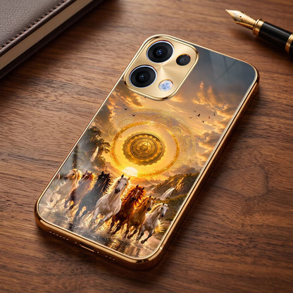 Oppo Reno 13 5G Celestial Seven Horses Gold Electroplated Glass Phone Back Case