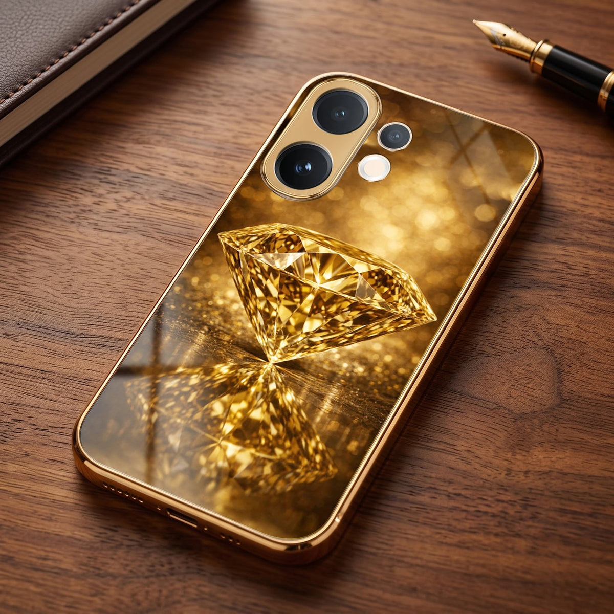 Vivo V60 5G Golden Diamond Gold Electroplated Glass Phone Back Case