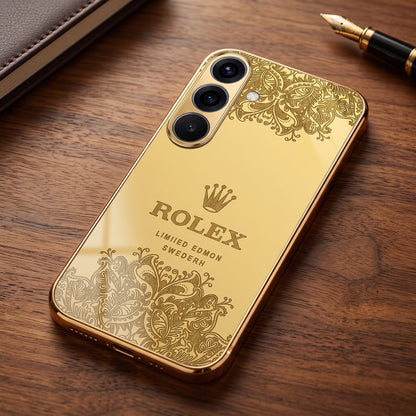 Samsung Galaxy A36 5G Rolex Crown Gold Electroplated Glass Phone Back Case