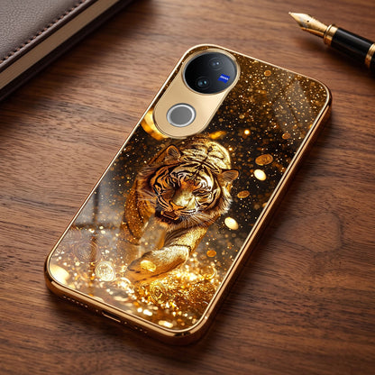 Vivo V50 5G Luxury Tiger Gold Electroplated Glass Case