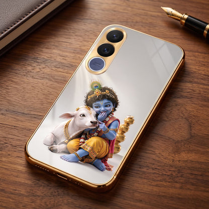 Vivo V70 FE 5G Bal Krishna Blessings Gold Electroplated Glass Phone Back Case