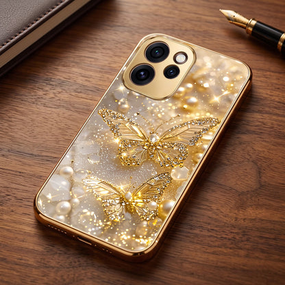 Oppo Reno 15 Pro Mini 5G Golden Butterfly Gold Electroplated Glass Phone Back Case