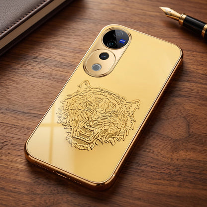 Vivo V40 Pro 5G Golden Tiger Face Gold Electroplated Glass Phone Back Case