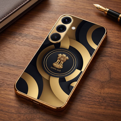 Samsung Galaxy A56 5G Royal Emblem Gold Electroplated Glass Phone Back Case