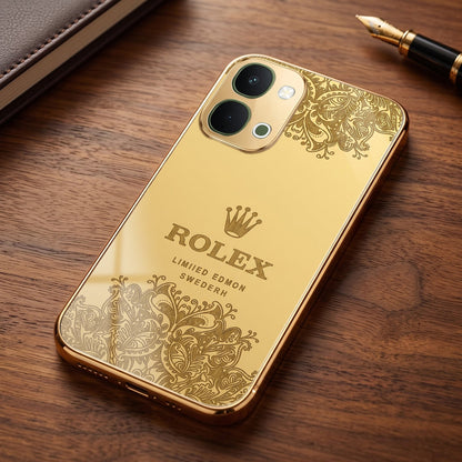 Vivo T5x 5G Rolex Crown Gold Electroplated Glass Phone Back Case