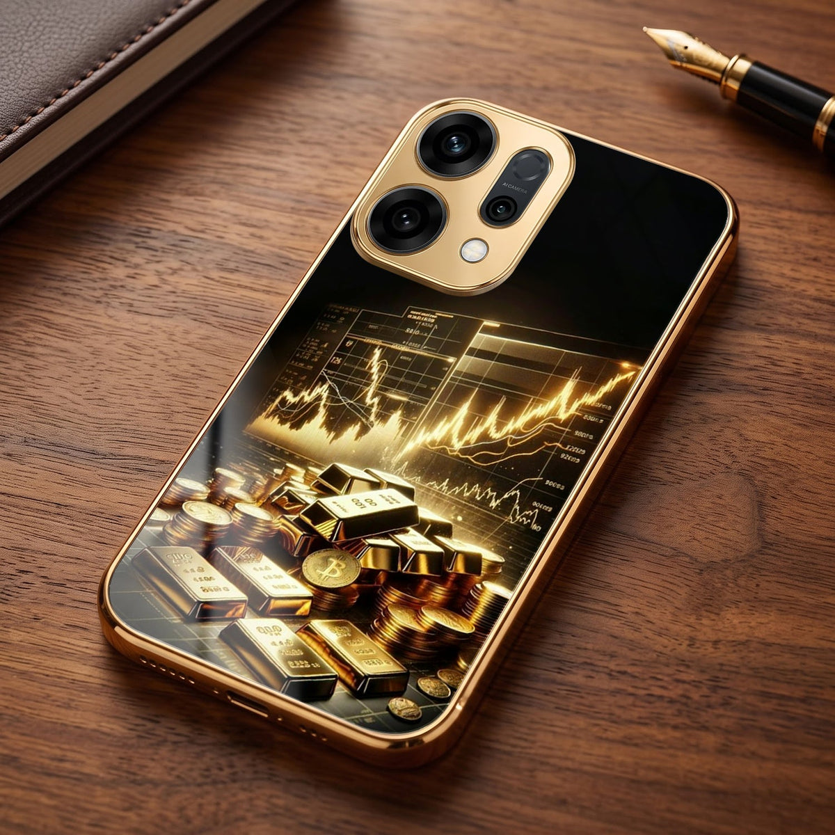 Oppo Reno 14 5G Luxury Wealth Trader Gold Electroplated Glass Phone Back Case