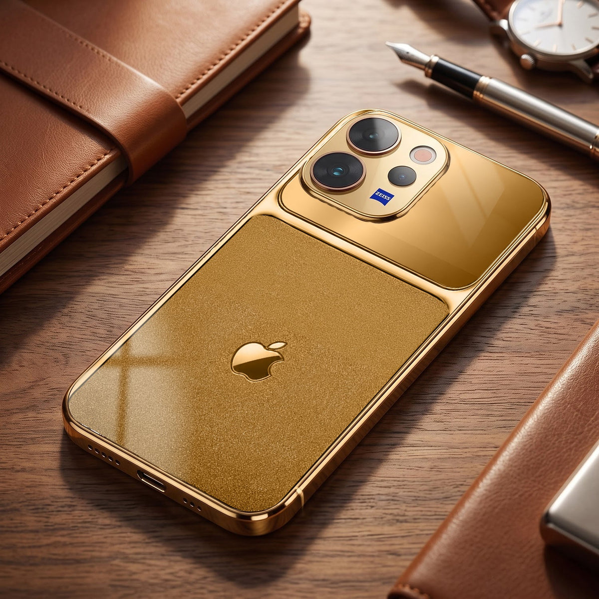 Vivo V70 5G Royal Touch Apple Gold Electroplated Glass Phone Back Case