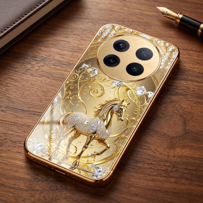 Vivo X300 Pro 5G Luxury Horse Texture Gold Electroplated Glass Phone Back Case