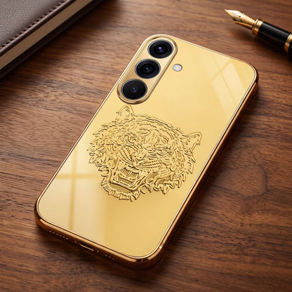 Samsung Galaxy A36 5G Golden Tiger Face Gold Electroplated Glass Phone Back Case