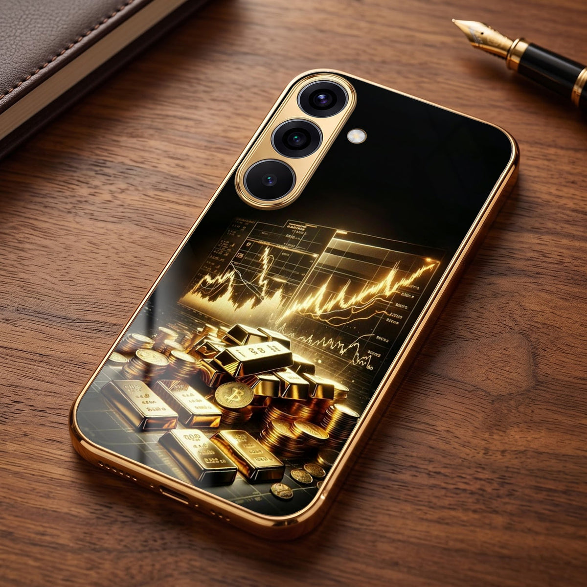 Samsung Galaxy A56 5G Luxury Wealth Trader Gold Electroplated Glass Phone Back Case