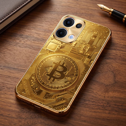 Oppo Reno 13 5G Bitcoin Gold Electroplated Glass Phone Back Case