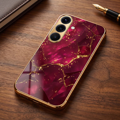 Samsung Galaxy A56 5G Luxury Crimson Marble Gold Electroplated Glass Phone Back Case