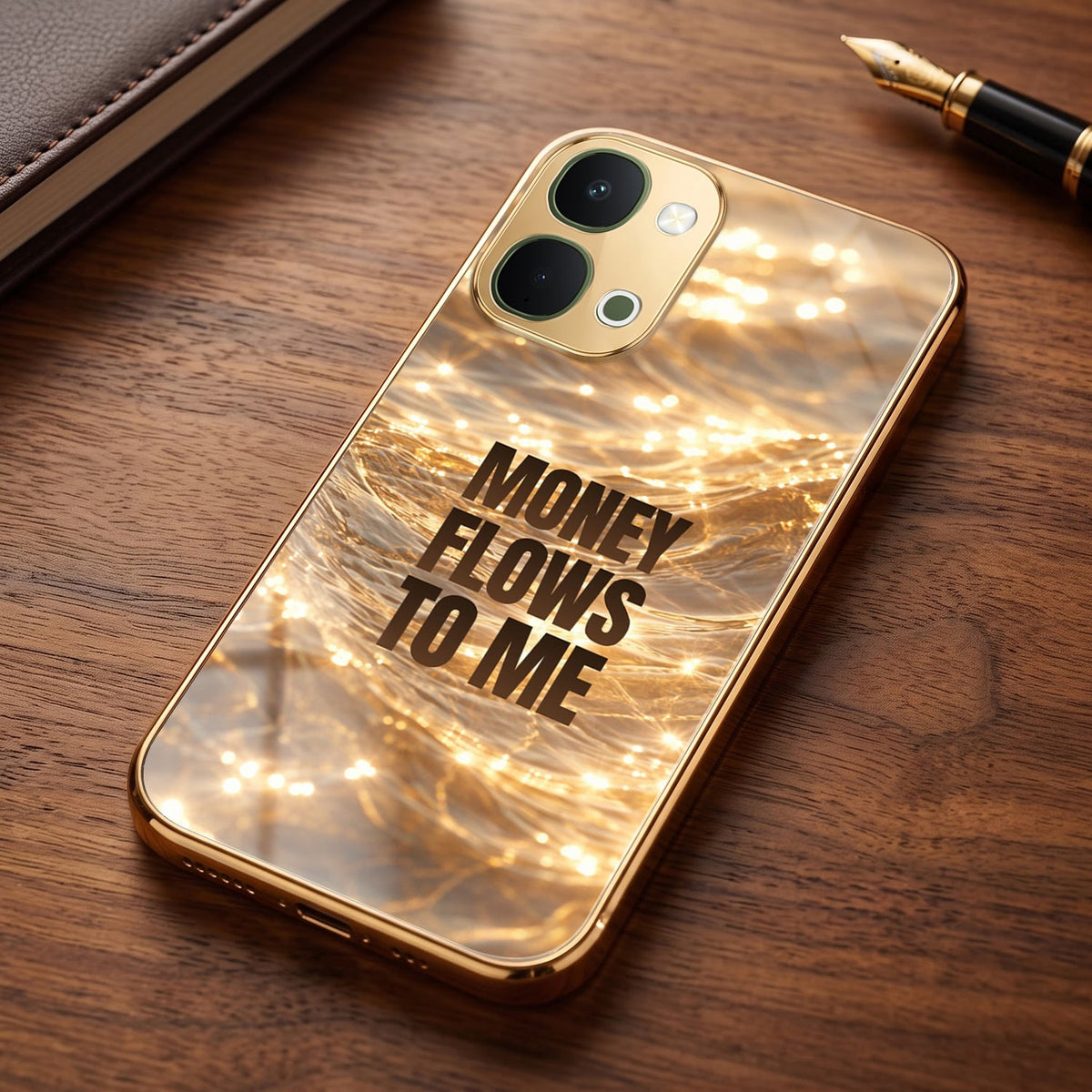 Vivo T5x 5G Money Flows To Me Gold Electroplated Glass Phone Back Case