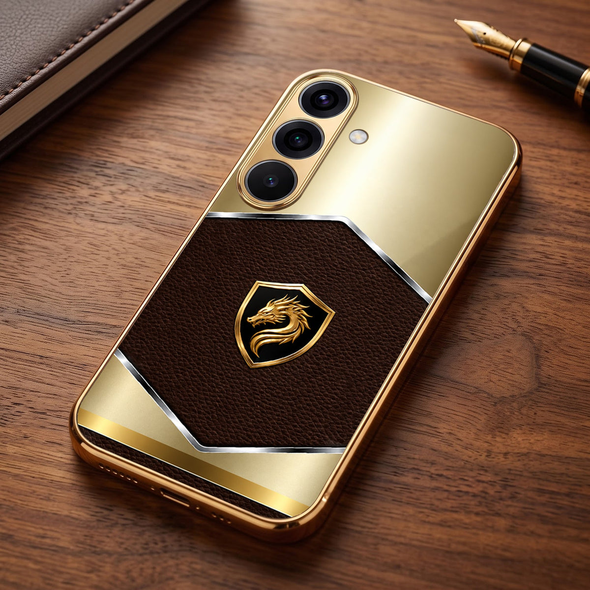 Samsung Galaxy A36 5G Dragon Crest Gold Electroplated Glass Phone Back Case