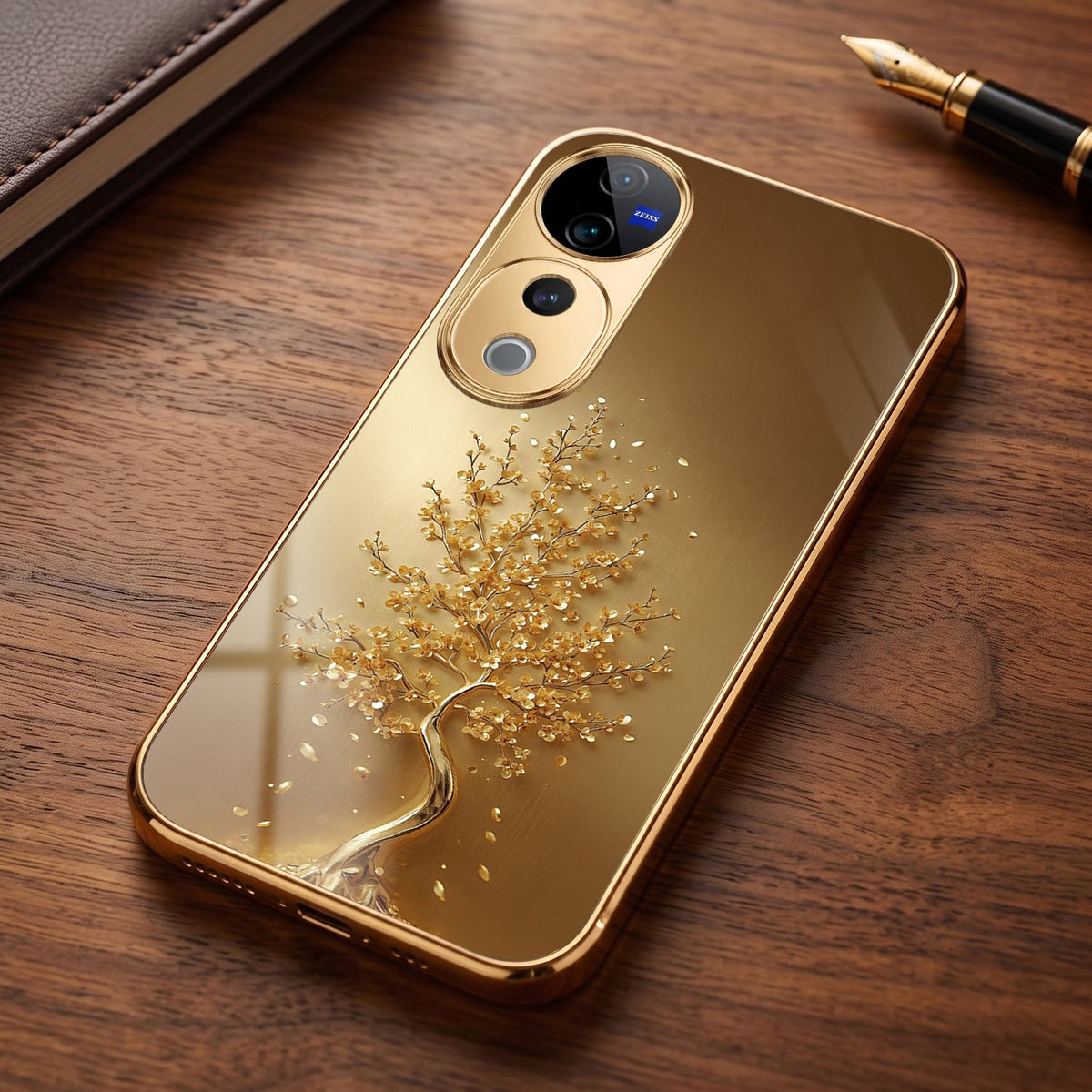 Vivo V40 Pro 5G Golden Tree Gold Electroplated Glass Phone Back Case