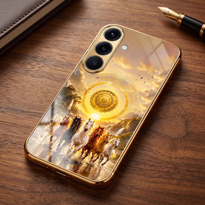 Samsung Galaxy A36 5G Celestial Seven Horses Gold Electroplated Glass Phone Back Case