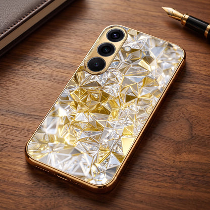 Samsung Galaxy A56 5G White Diamond Shatter Gold Electroplated Glass Phone Back Case