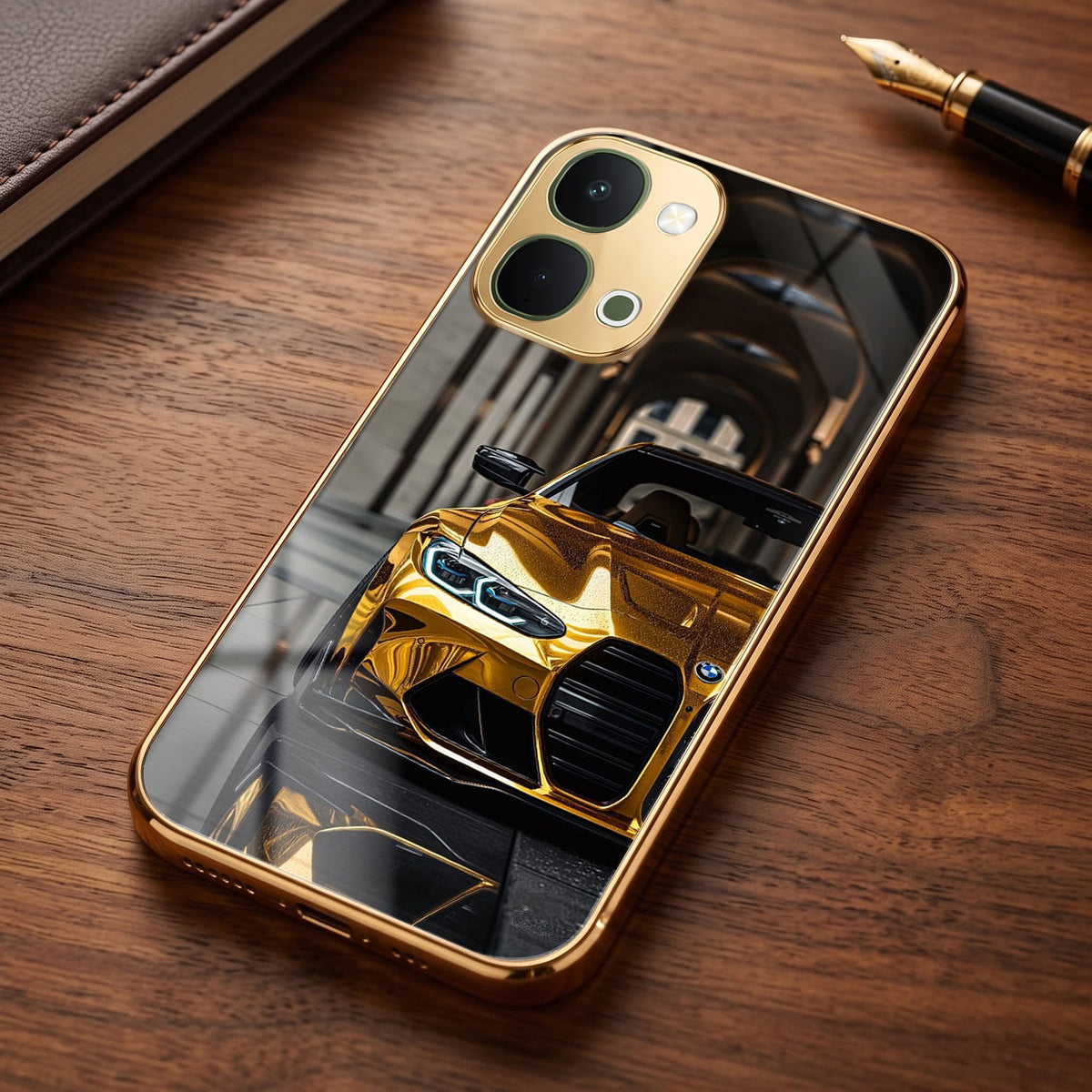 Vivo T5x 5G Golden BMW Gold Electroplated Glass Phone Back Case