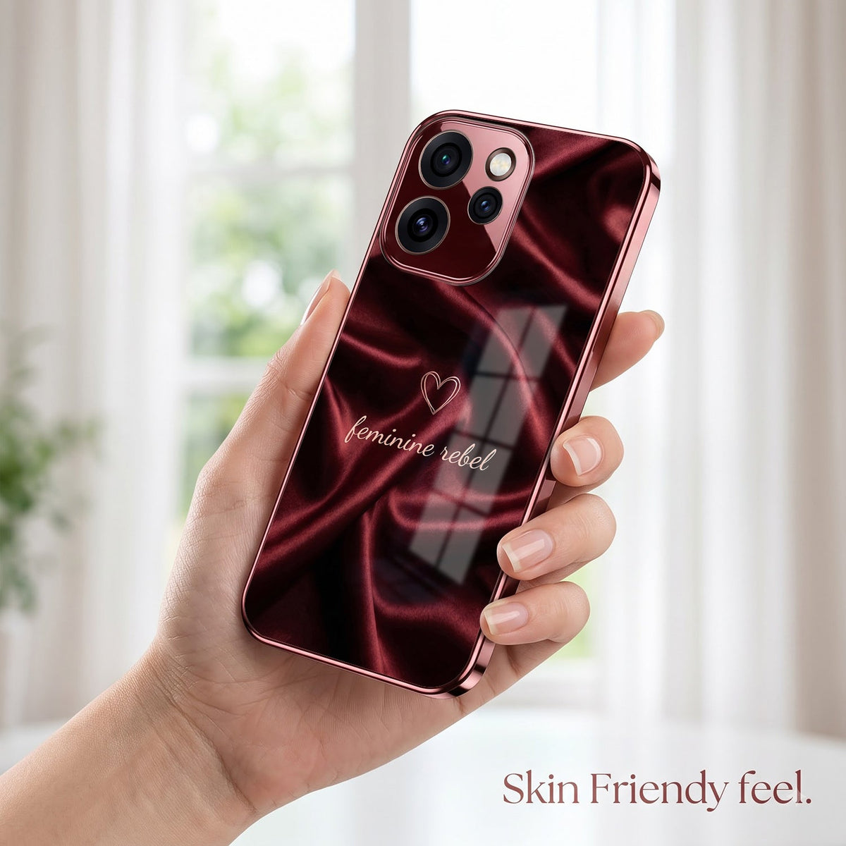 Oppo Reno 15 Pro Mini 5G Feminine Rebel Burgundy Electroplated Glass Back Case