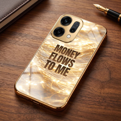 Oppo Reno 14 5G Money Flows To Me Gold Electroplated Glass Phone Back Case