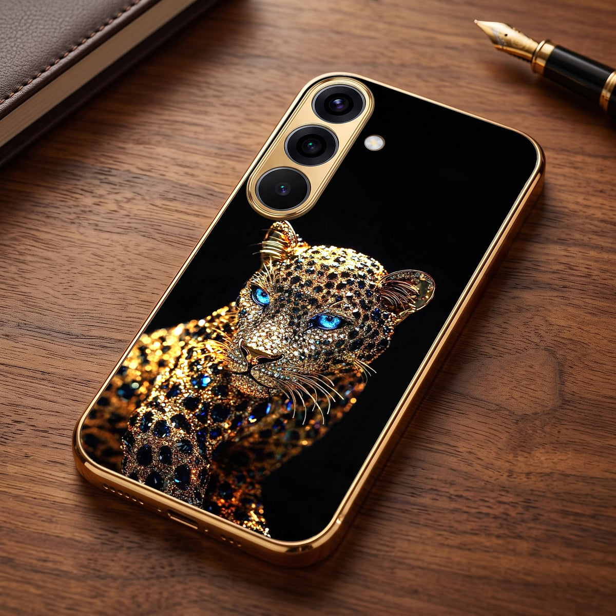 Samsung Galaxy A56 5G Panther Gold Electroplated Glass Phone Back Case