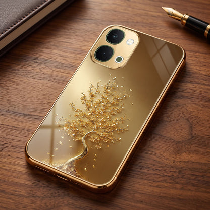 Vivo T5x 5G Golden Tree Gold Electroplated Glass Phone Back Case