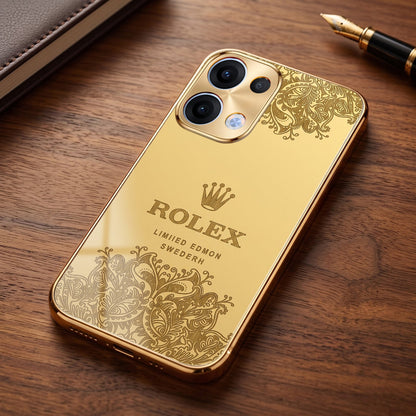 Oppo Reno 13 5G Rolex Crown Gold Electroplated Glass Phone Back Case