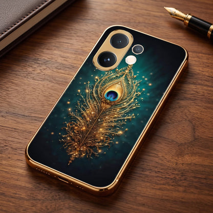 Vivo T4 Pro 5G Golden Peacock Feather Gold Electroplated Glass Phone Back Case