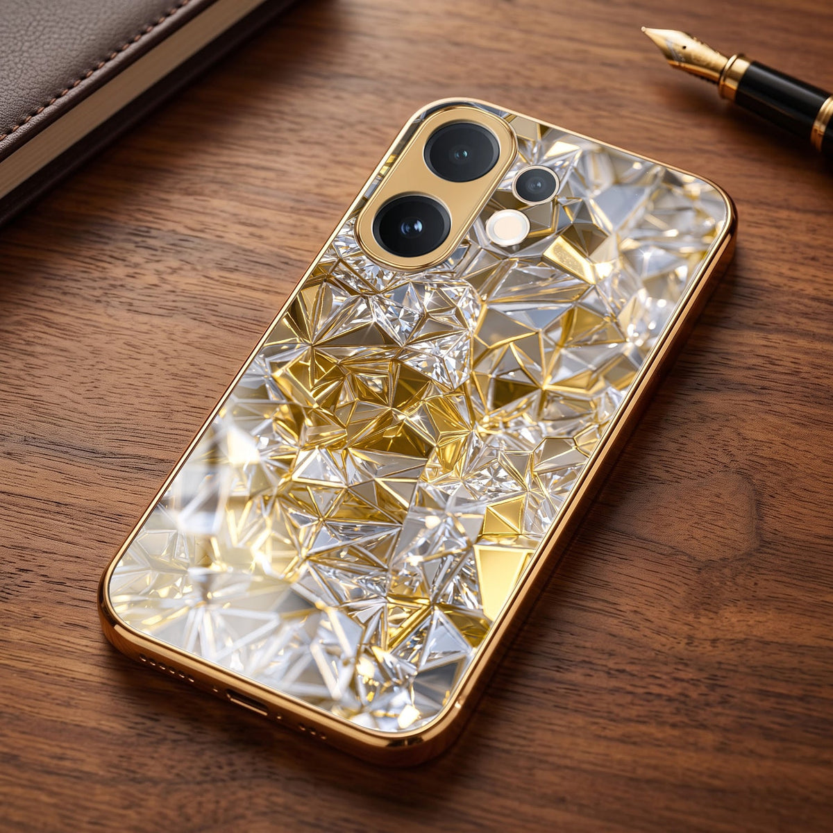 Vivo V60 5G White Diamond Shatter Gold Electroplated Glass Phone Back Case