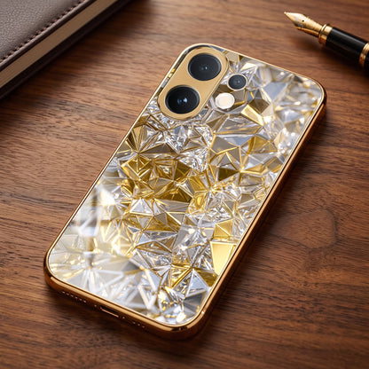 Vivo V60 5G White Diamond Shatter Gold Electroplated Glass Phone Back Case
