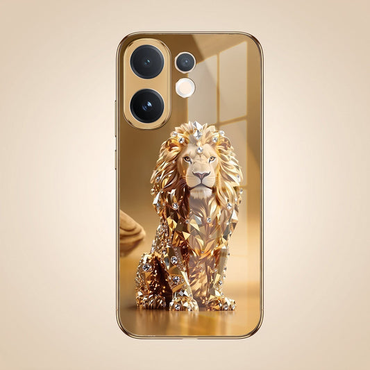 Vivo V60e 5G Luxury Lion Gold Electroplated Glass Phone Back Case