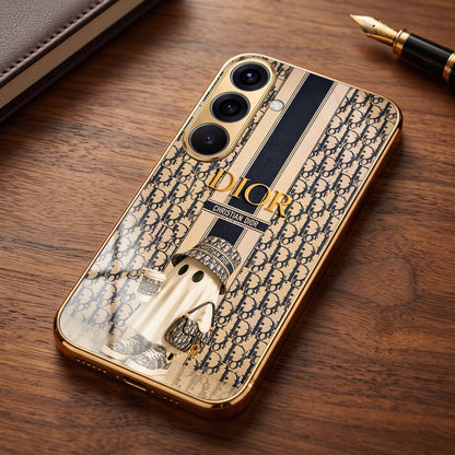 Samsung Galaxy A56 5G Luxury Dior Gold Electroplated Glass Phone Back Case