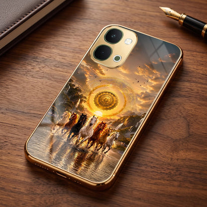Vivo T5x 5G Celestial Seven Horses Gold Electroplated Glass Phone Back Case