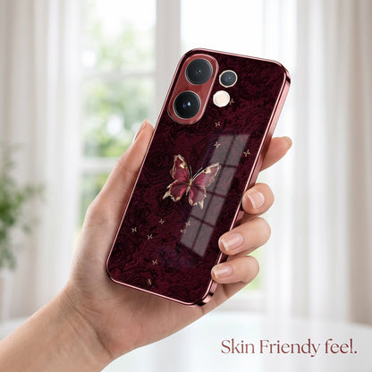 Vivo V60 5G Butterfly Burgundy Electroplated Glass Back Case