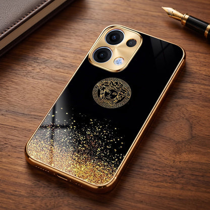 Oppo Reno 13 5G Medusa Head Gold Electroplated Glass Phone Back Case