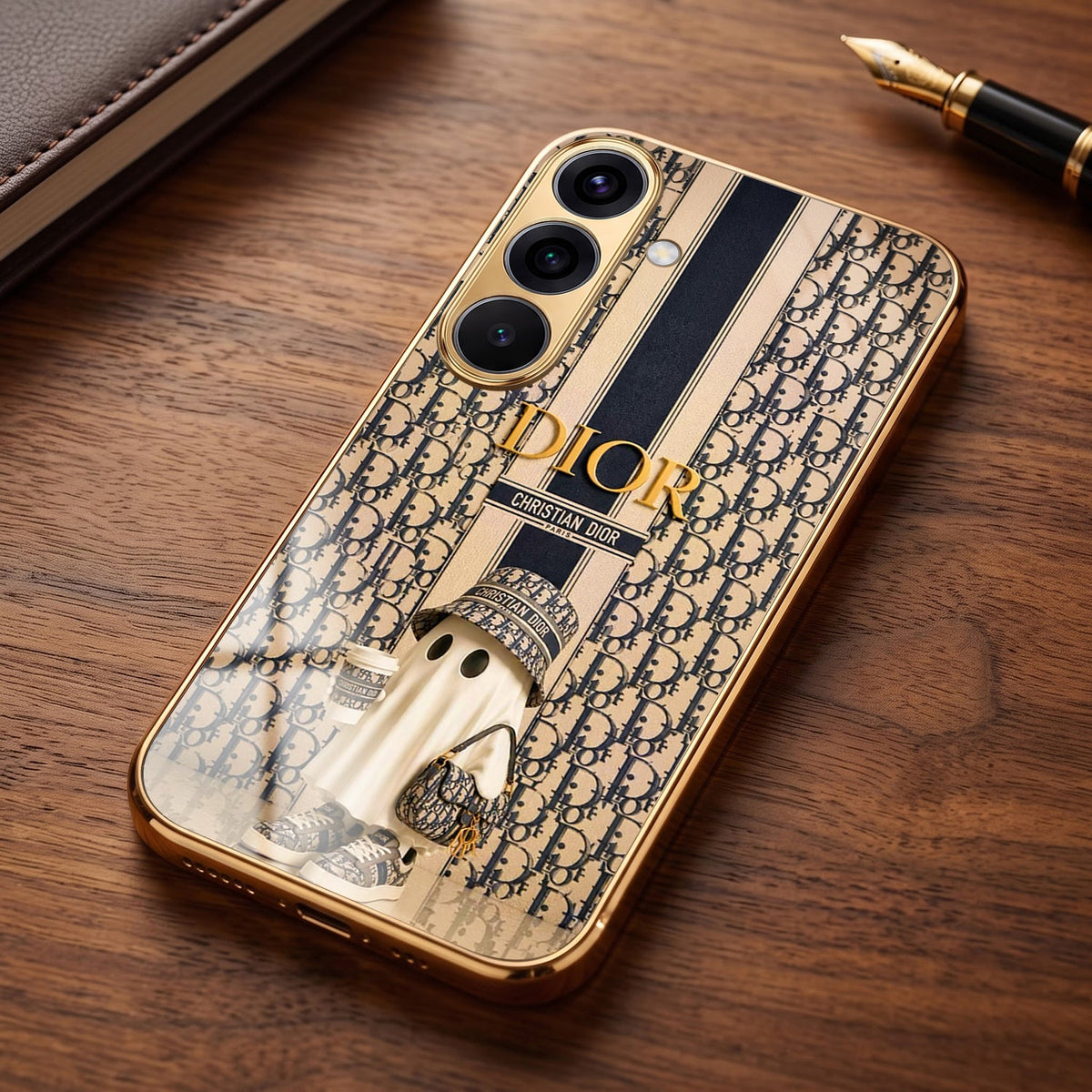 Samsung Galaxy A36 5G Luxury Dior Gold Electroplated Glass Phone Back Case