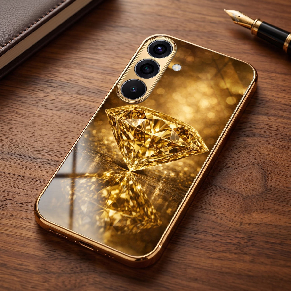Samsung Galaxy A56 5G Golden Diamond Gold Electroplated Glass Phone Back Case
