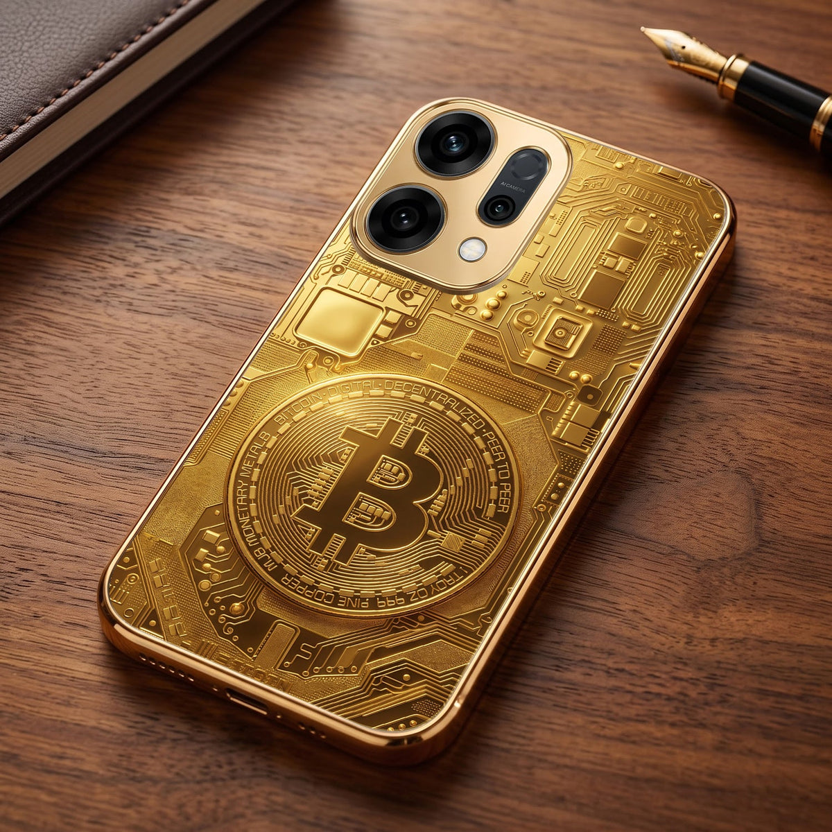 Oppo Reno 14 5G Bitcoin Gold Electroplated Glass Phone Back Case