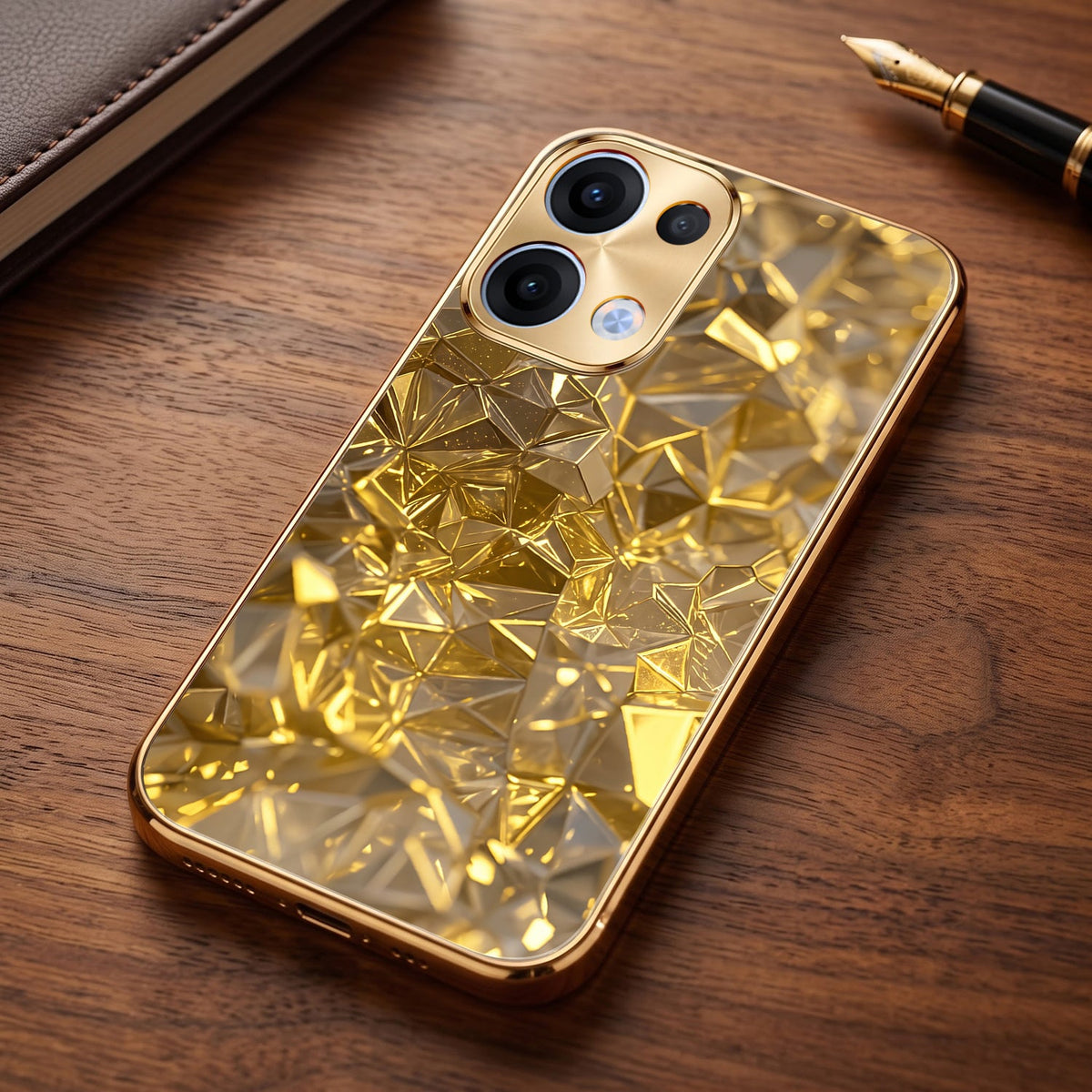 Oppo Reno 13 5G Golden Diamond Shatter Gold Electroplated Glass Phone Back Case