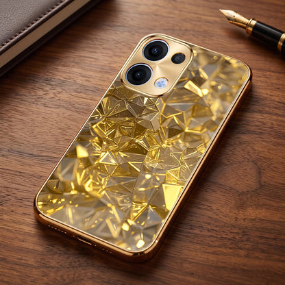 Oppo Reno 13 5G Golden Diamond Shatter Gold Electroplated Glass Phone Back Case