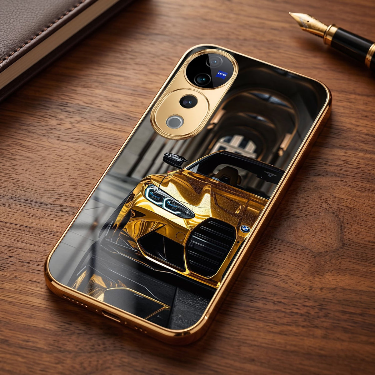 Vivo V40 Pro 5G Golden BMW Gold Electroplated Glass Phone Back Case