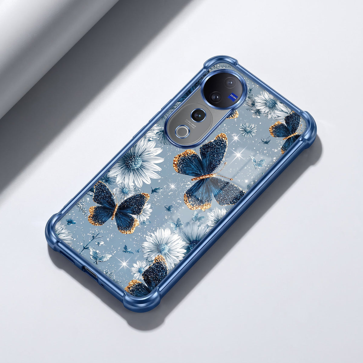 Vivo V40 Pro 5G Blue Butterfly Floral Airbags Printed Back Case
