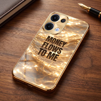 Oppo Reno 13 5G Money Flows To Me Gold Electroplated Glass Phone Back Case