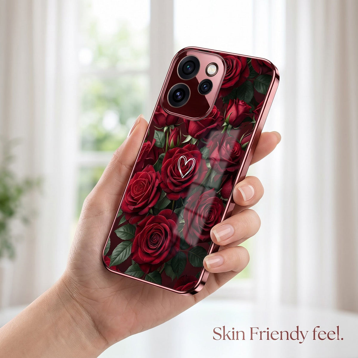 Oppo Reno 15 Pro Mini 5G Rose Heart Burgundy Electroplated Glass Back Case