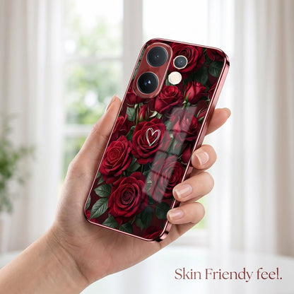 Vivo V60 5G Rose Heart Burgundy Electroplated Glass Back Case