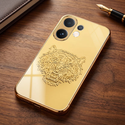Vivo V60 5G Golden Tiger Face Gold Electroplated Glass Phone Back Case