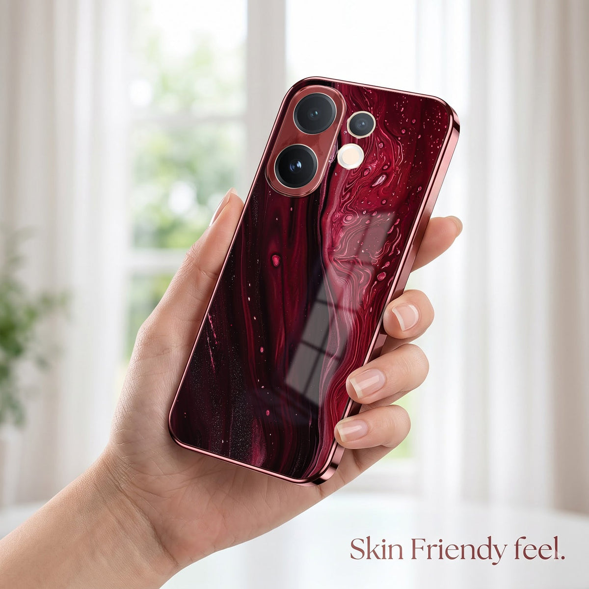 Vivo V60 5G Marble Burgundy Electroplated Glass Back Case