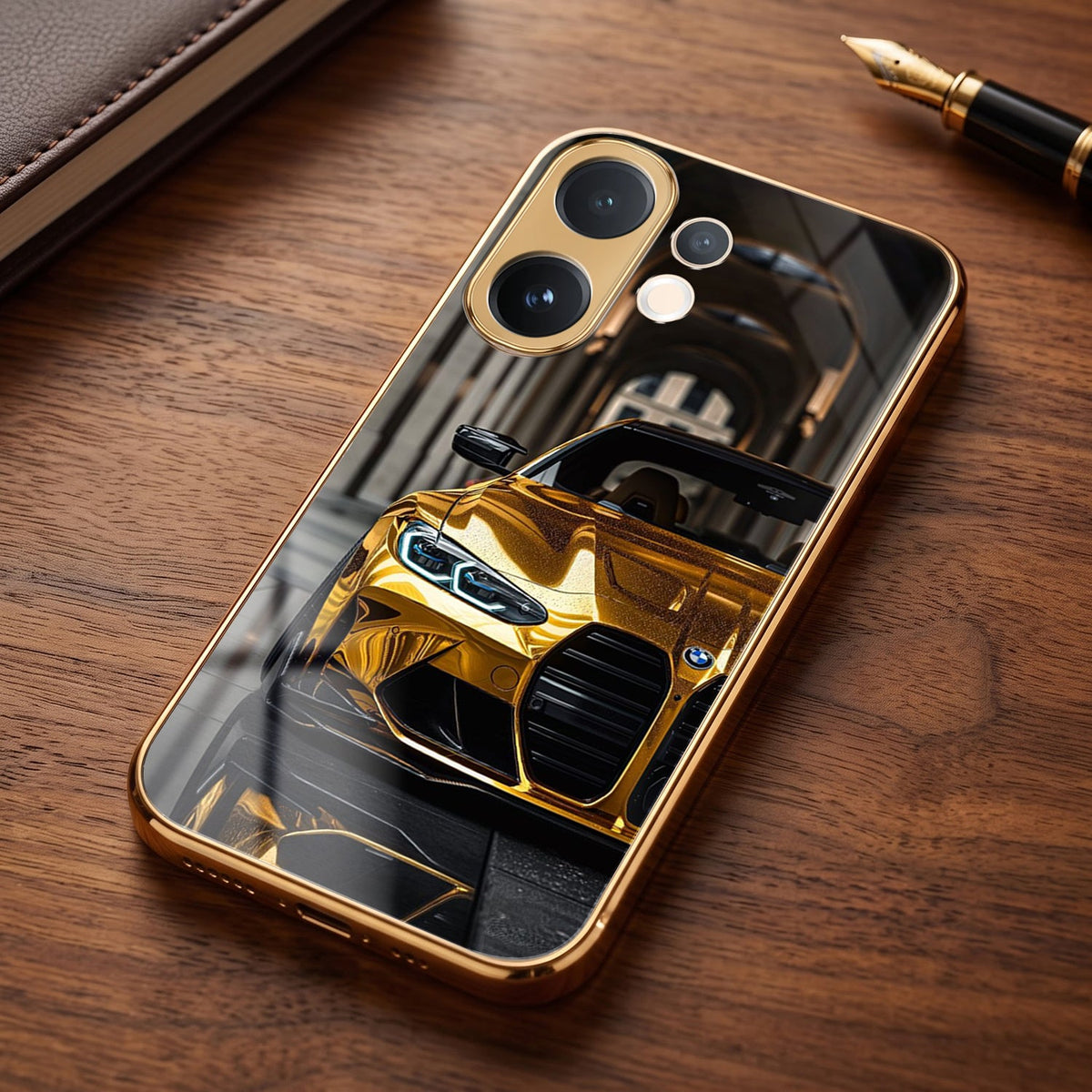 Vivo V60 5G Golden BMW Gold Electroplated Glass Phone Back Case