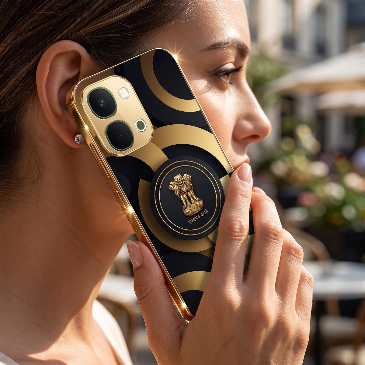Vivo Y51 Pro 5G Royal Emblem Gold Electroplated Glass Phone Back Case